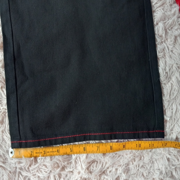 SOLD! Super wideleg red&black deep pocket skater jeans w/red stitching & d-rings - Picture 6 of 11